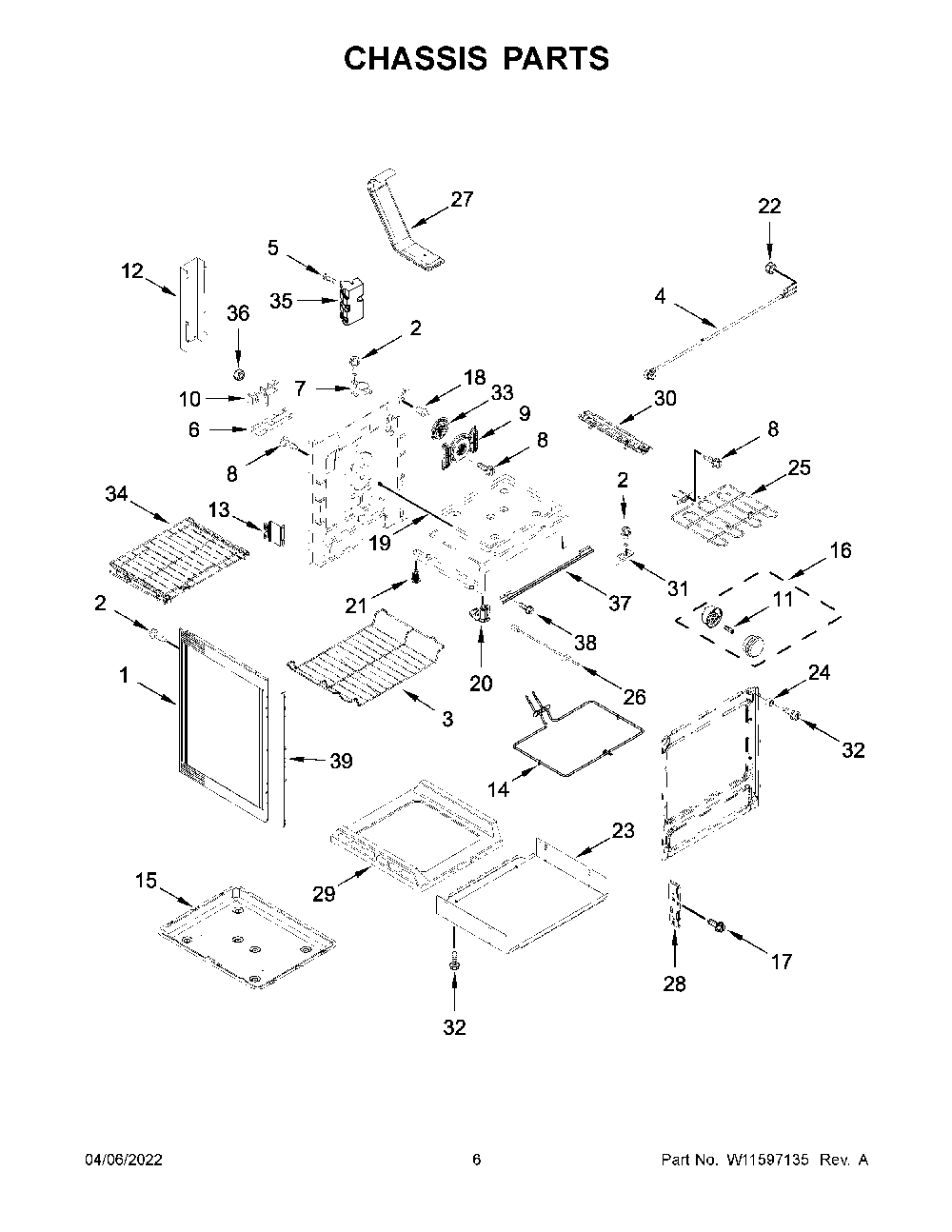 Chassis Parts Diagram and Parts List for YKFEG500ESS7  KitchenAid Range