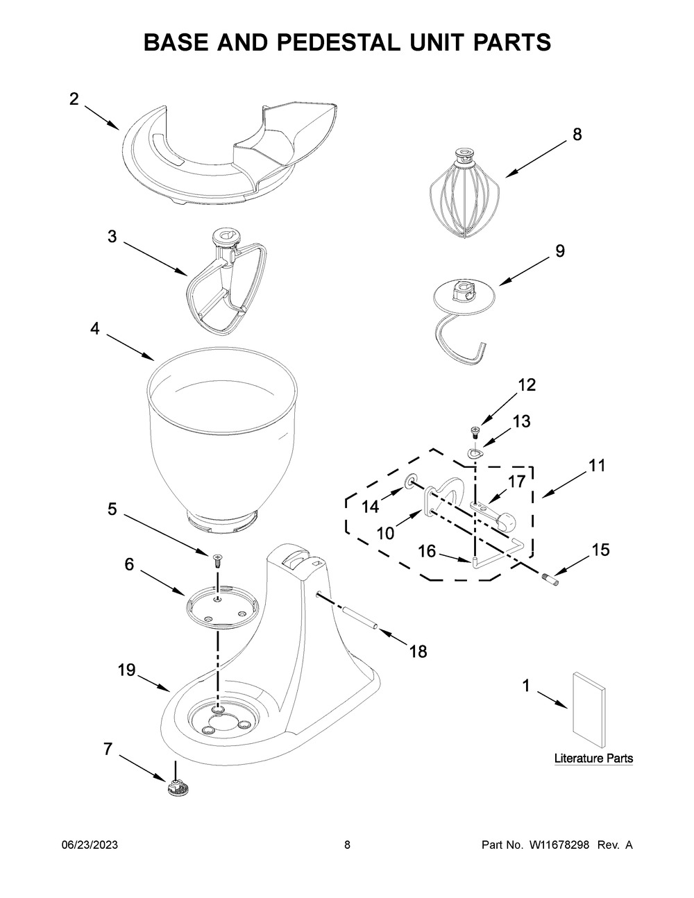 Base And Pedestal Unit Parts Diagram and Parts List for KSM85PBSL5  KitchenAid Mixer