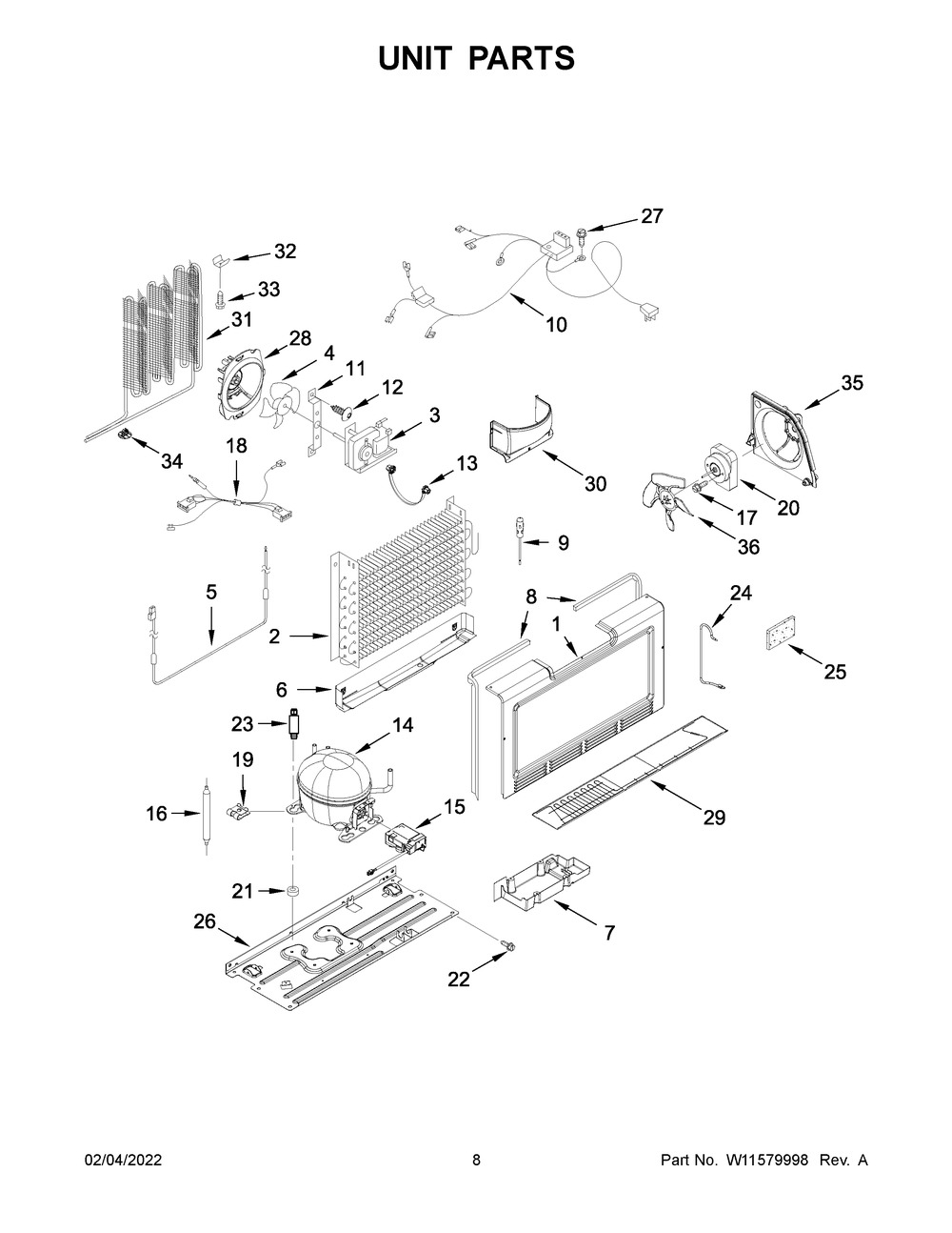 Unit Parts Diagram and Parts List for GARF30FDGB03  Whirlpool Refrigerator