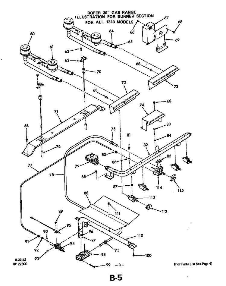 Burner Diagram and Parts List for 1313*1A  Roper Range