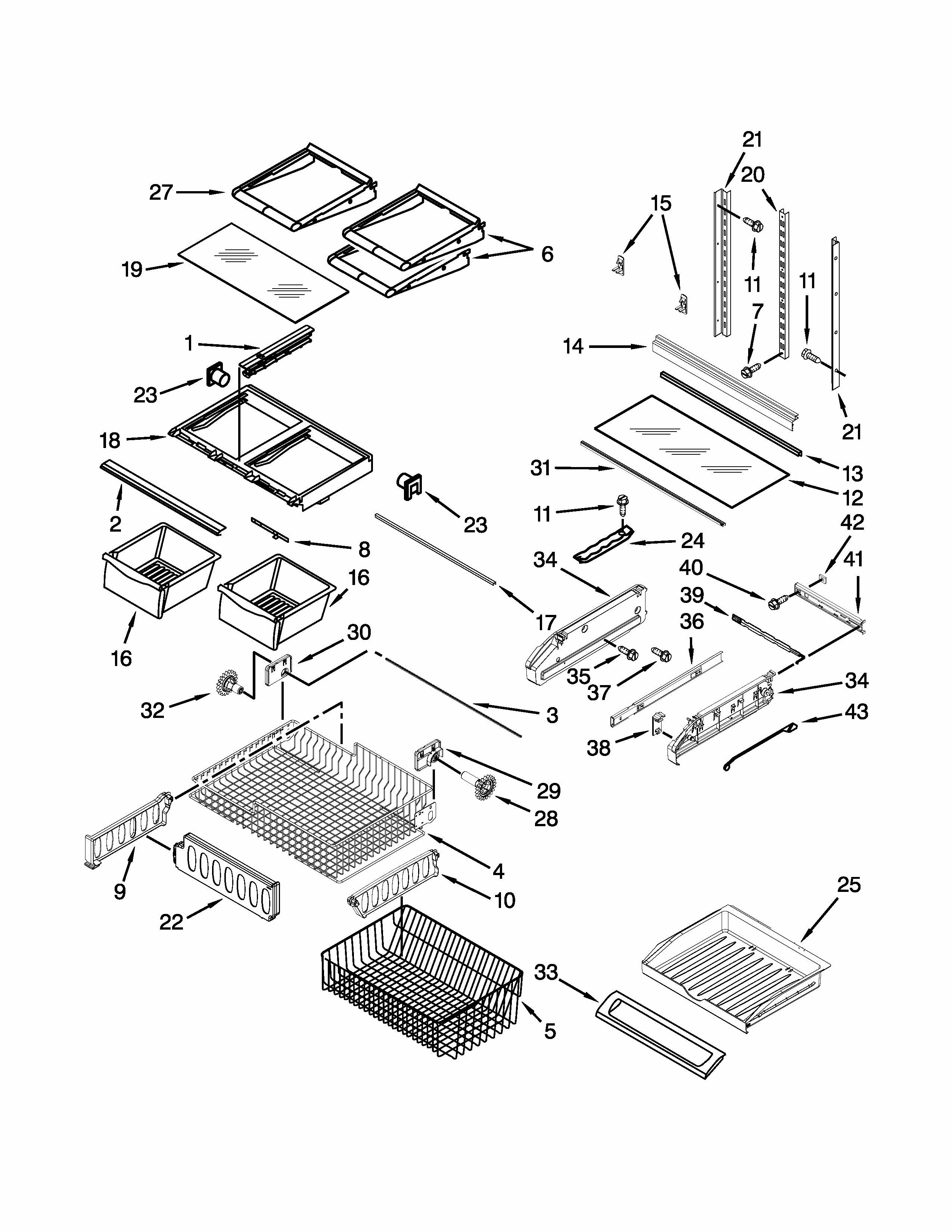 Shelf Parts Diagram and Parts List for 59679219012  Kenmore Refrigerator