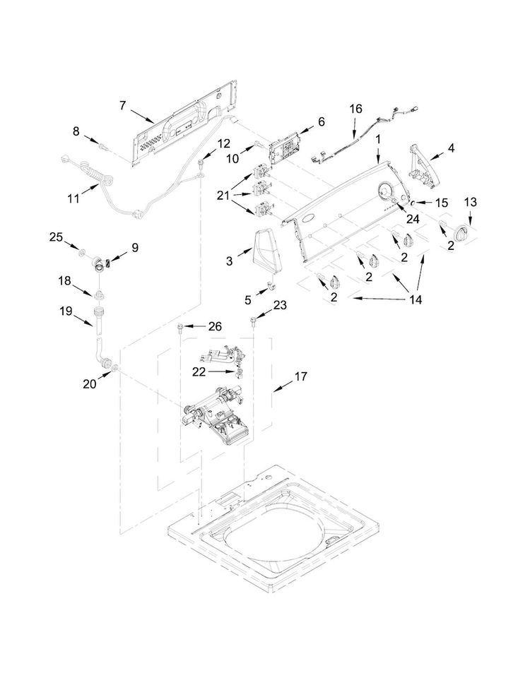 Controls And Water Inlet Parts Diagram and Parts List for 2DWTW4800YQ1  Whirlpool Washer