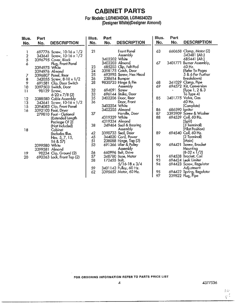 Cabinet Page 2 Diagram and Parts List for LGR4634DQO  Whirlpool Dryer