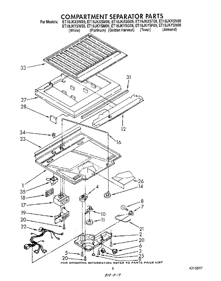 COMPARTMENT SEPARATOR Diagram and Parts List for ET18JKYSF09  Whirlpool Refrigerator