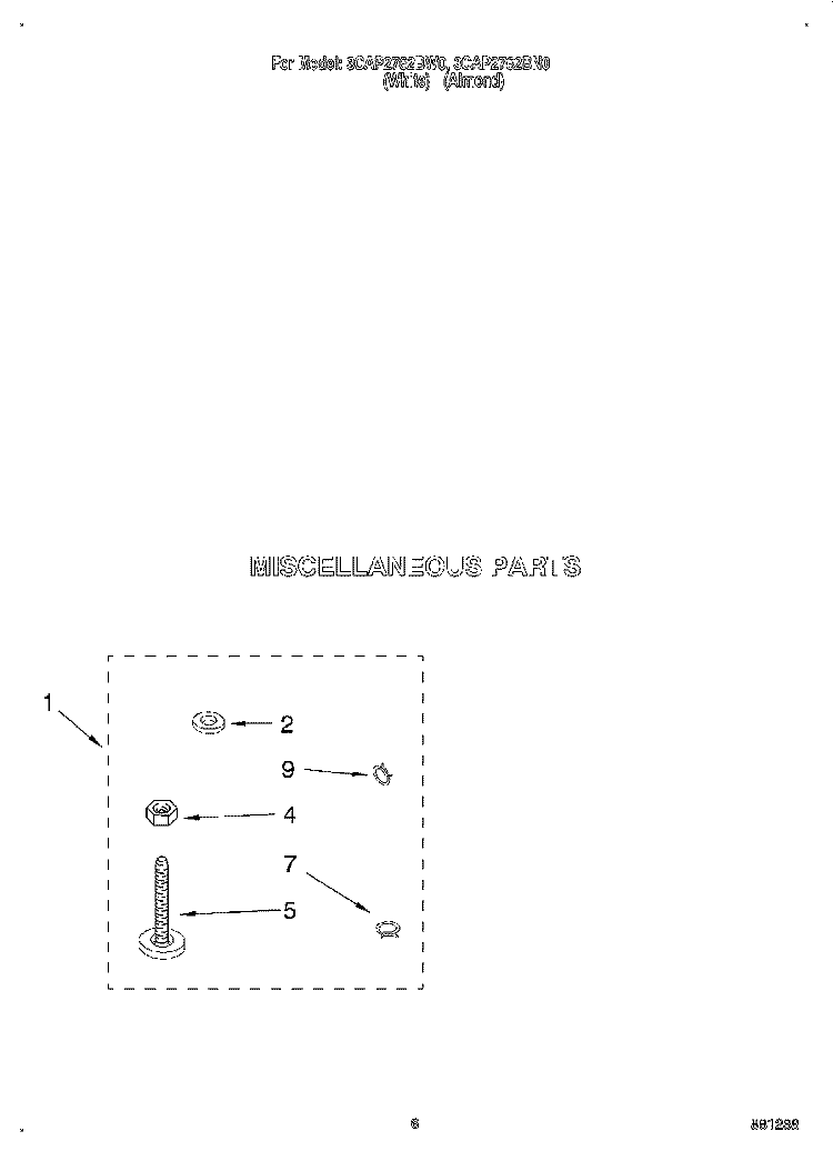 MISCELLANEOUS Diagram and Parts List for 3CAP2762BW0  Whirlpool Washer