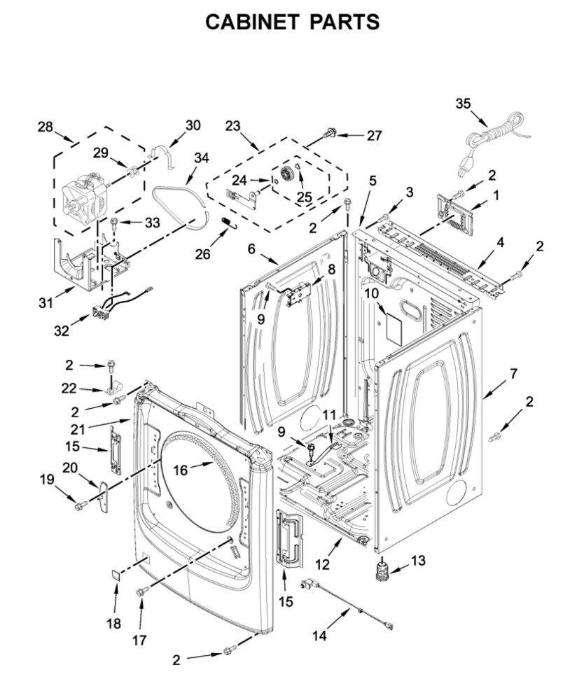Cabinet Parts Diagram and Parts List for WGD5620HW1  Whirlpool Dryer