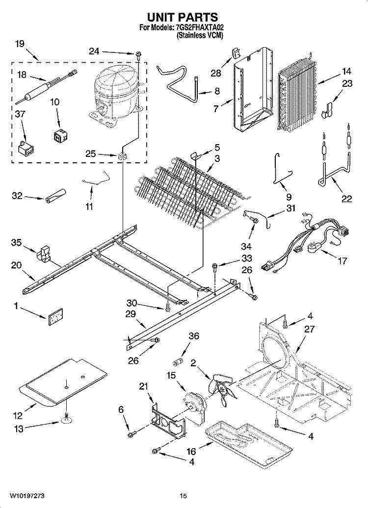 UNIT PARTS Diagram and Parts List for 7GS2FHAXTA02  Whirlpool Refrigerator