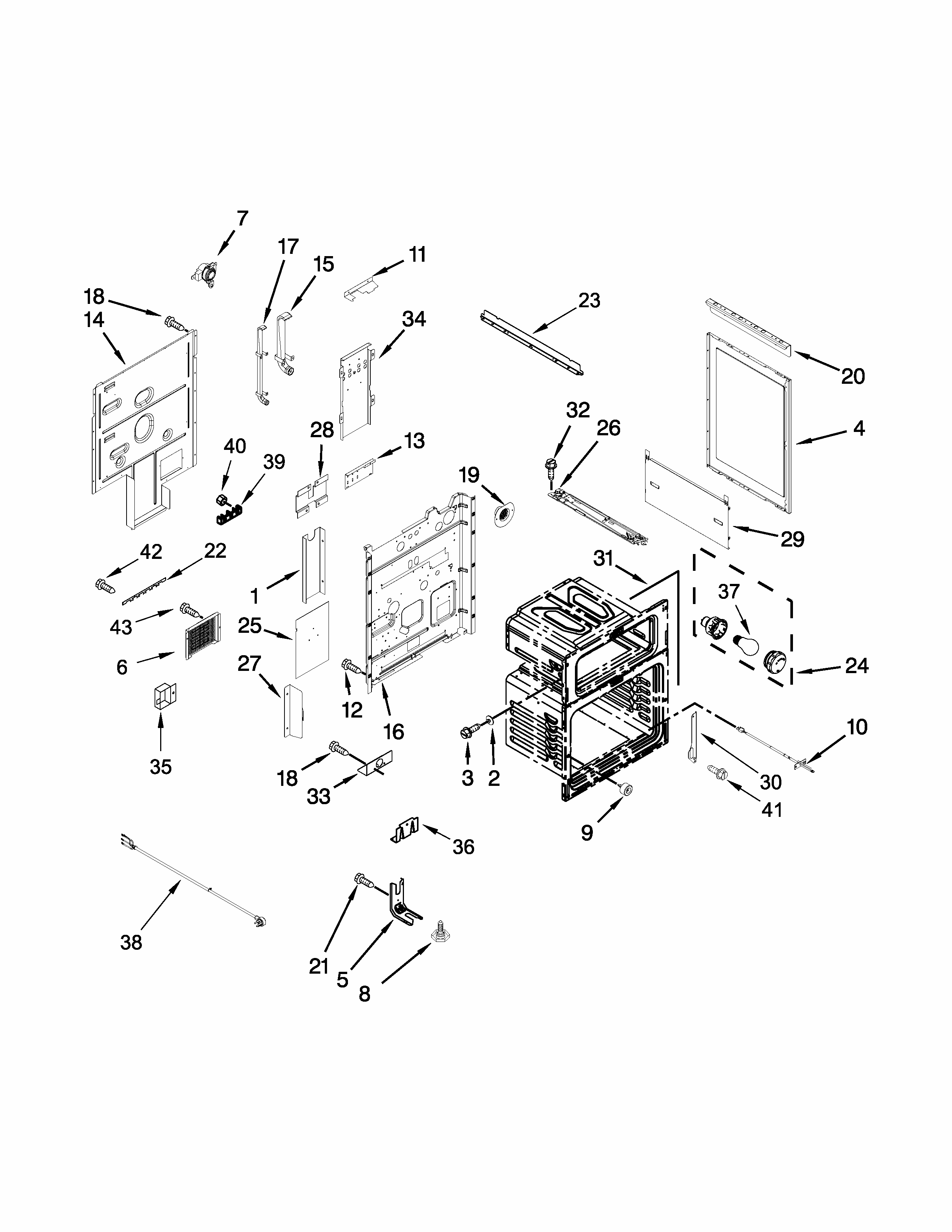 Chassis Parts Diagram and Parts List for YIES900DS02  Whirlpool Range