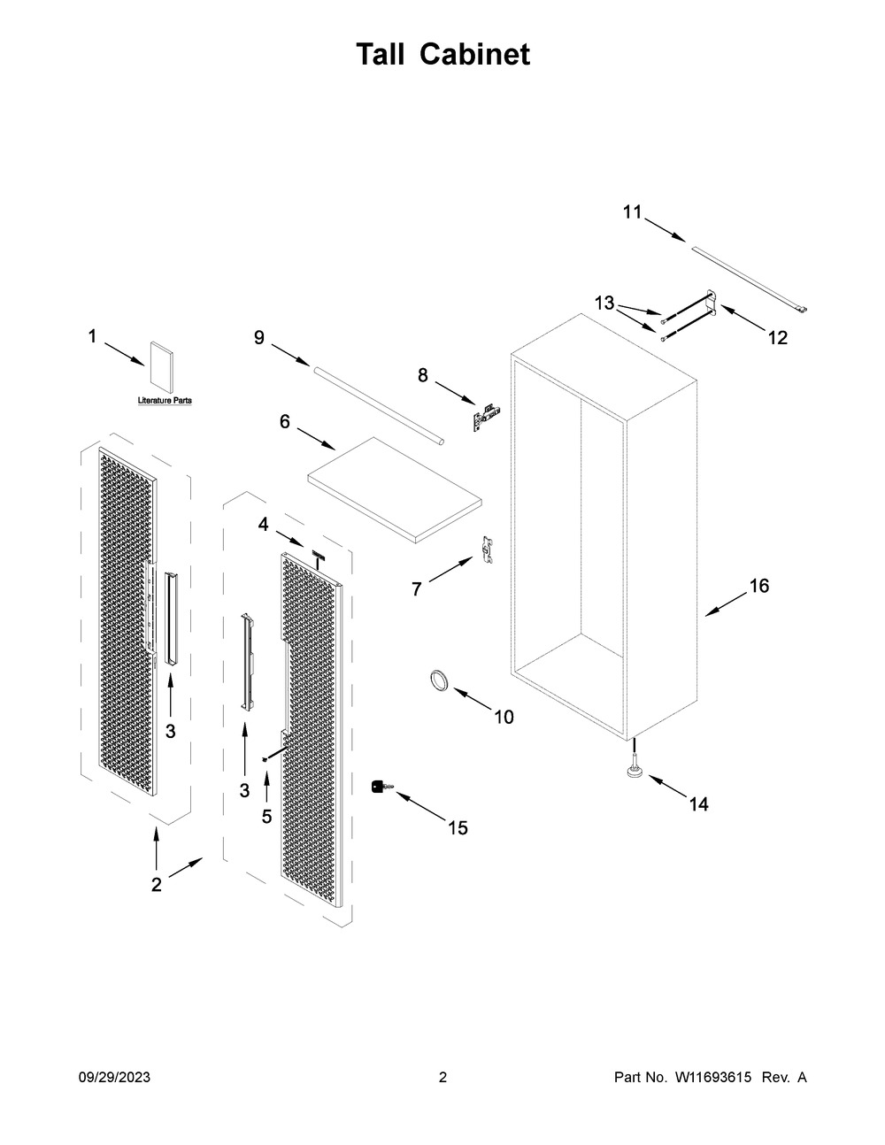 Tall Cabinet Diagram and Parts List for GANF03WFMTS00  Whirlpool Cabinet