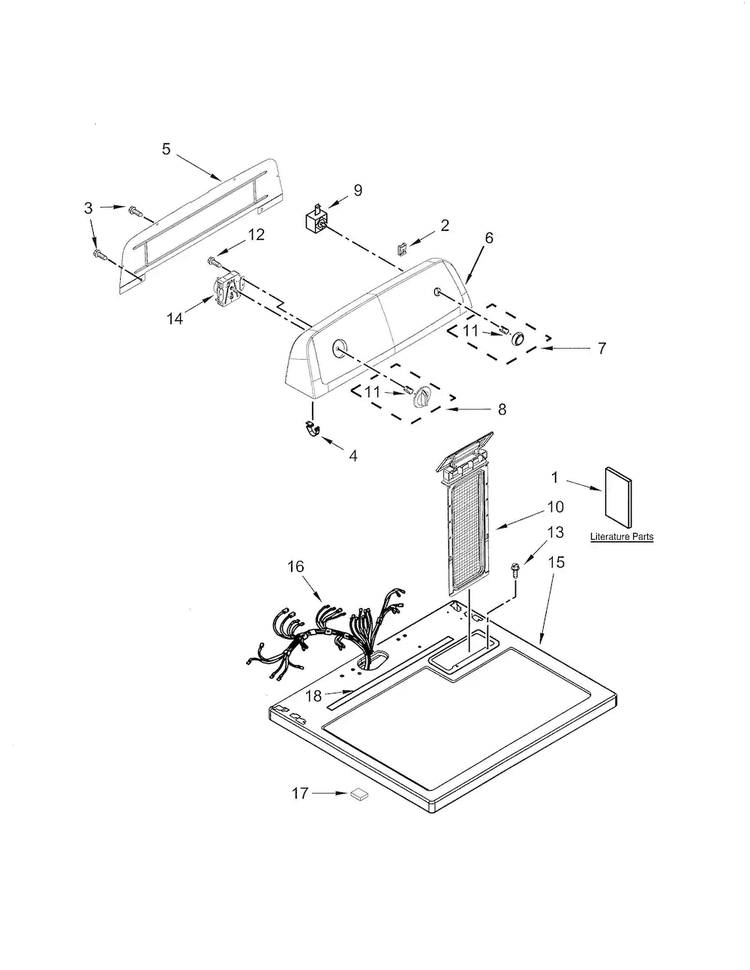 Top & Console Diagram and Parts List for 11060222510  Kenmore Dryer