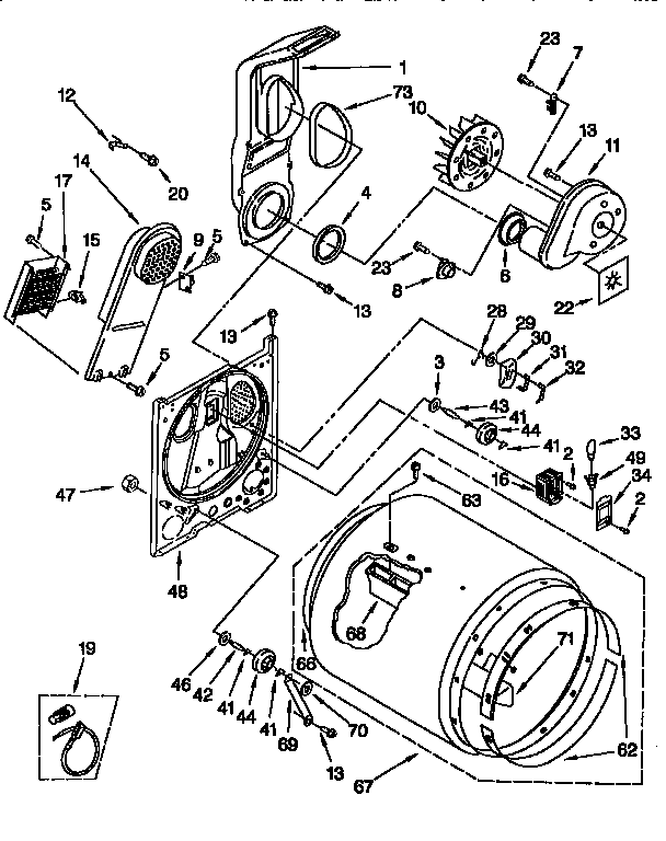 Bulkhead Diagram and Parts List for LER8875EQ1  Whirlpool Dryer