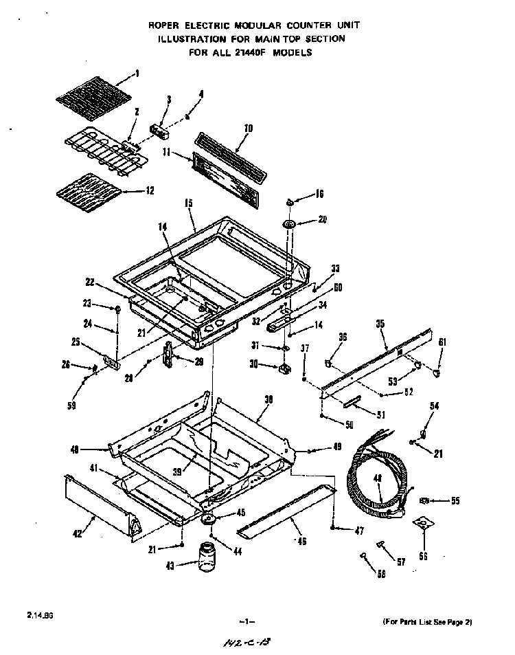 Main Top Diagram and Parts List for 2144*0F  Roper Range