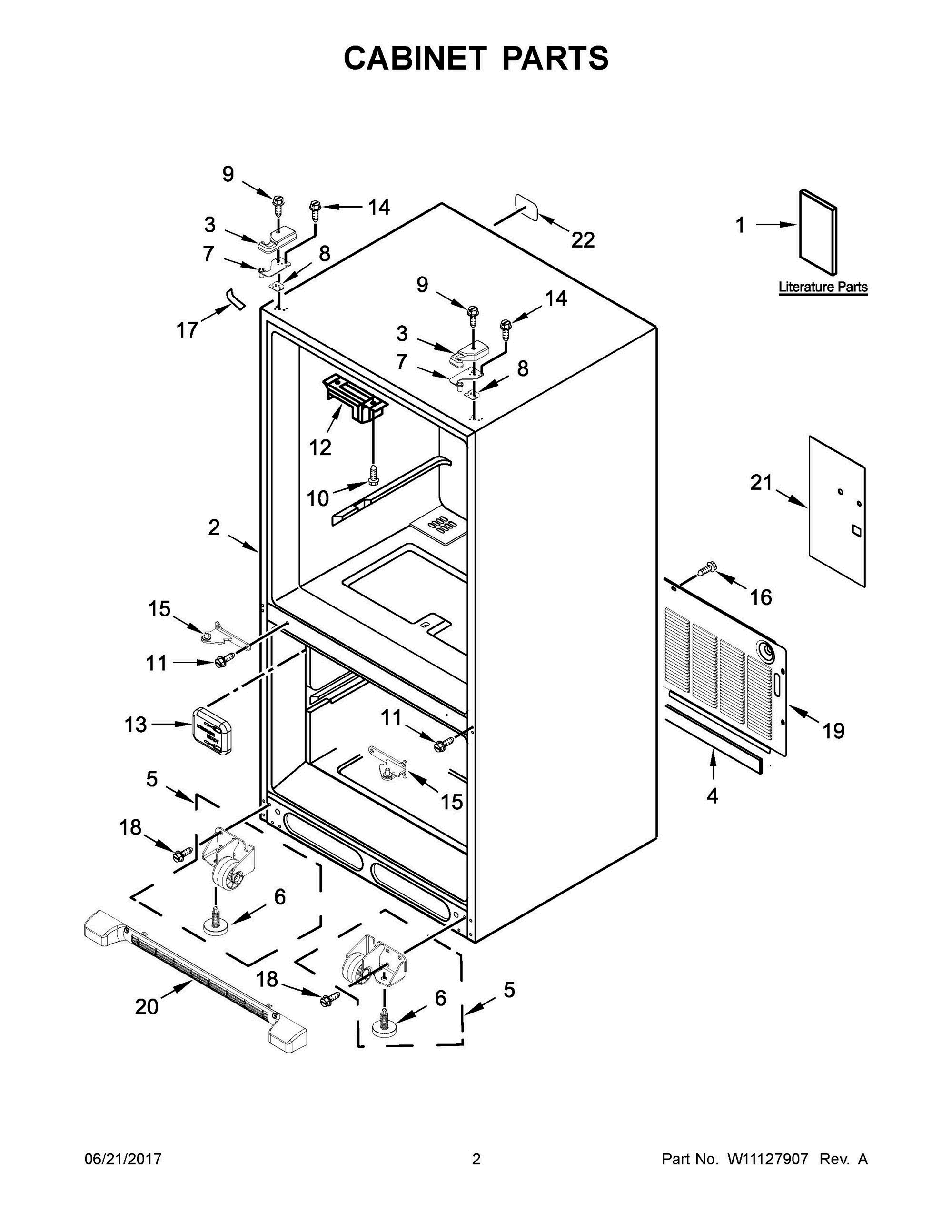 02 - CABINET PARTS Diagram and Parts List for WRF532SNHW00  Whirlpool Refrigerator