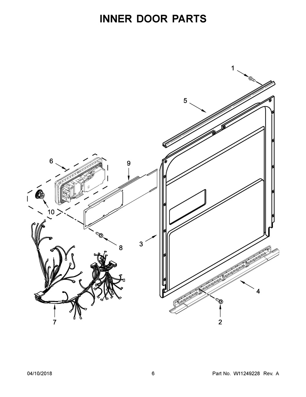 Inner Door Parts Diagram and Parts List for IDT930SAGX0  Whirlpool Dishwasher