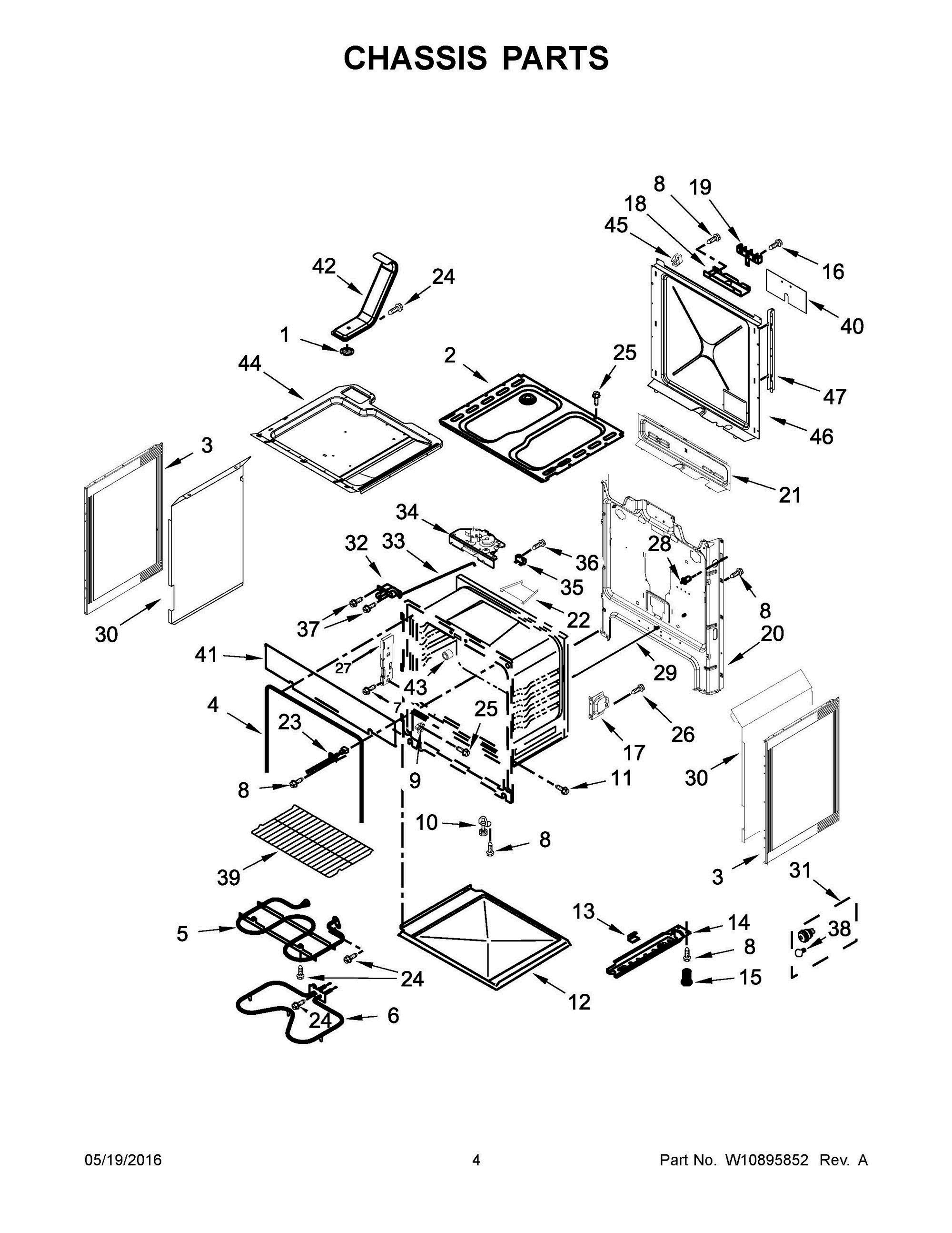 03 - CHASSIS PARTS Diagram and Parts List for YWEC310S0FW0  Whirlpool Range