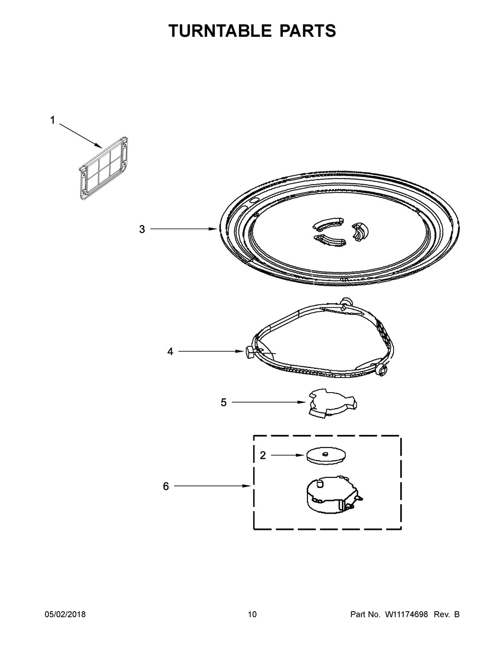 Turntable Parts Diagram and Parts List for WMH31017HW0  Whirlpool Microwave