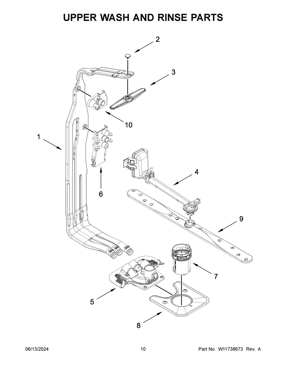 06 - Upper Wash And Rinse Parts Diagram and Parts List for WDPS7024RZ0  Whirlpool Dishwasher