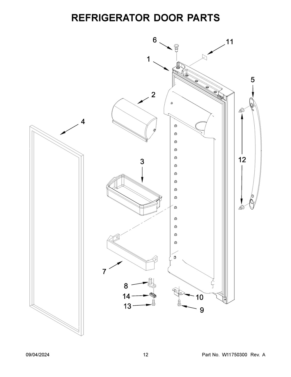 07 - Refrigerator Door Parts Diagram and Parts List for ASI2175GRS10  Whirlpool Refrigerator