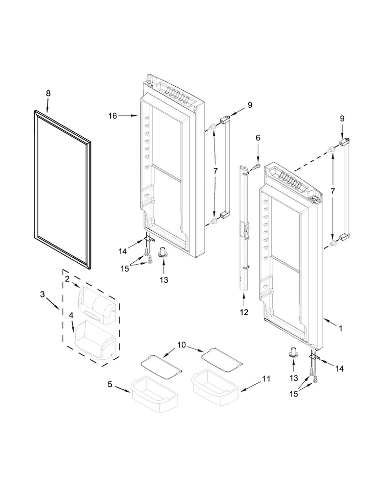 Refrigerator Door Parts Diagram and Parts List for KRFC300ESS01  KitchenAid Refrigerator