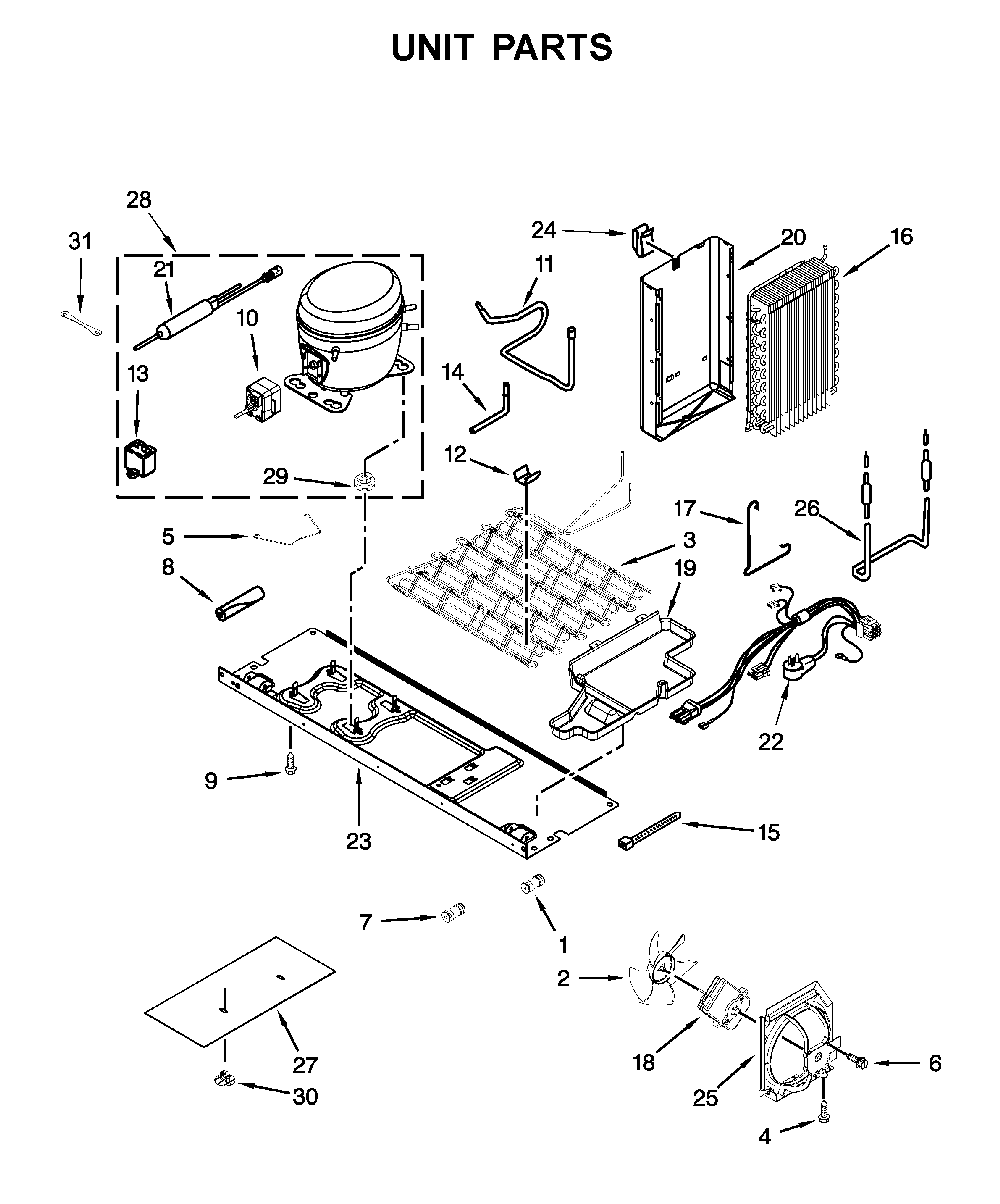 Unit parts Diagram and Parts List for 10651782413  Kenmore Refrigerator