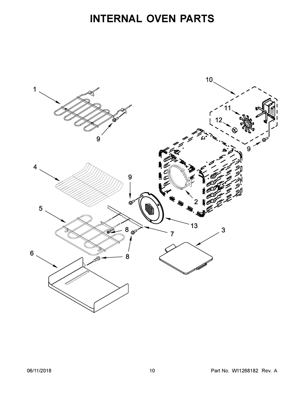 Internal Oven Parts Diagram and Parts List for KOSC504ESS01  Whirlpool Wall Oven