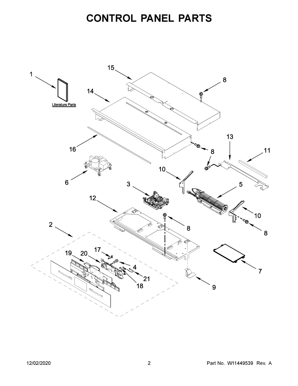 Control Panel Parts Diagram and Parts List for JJW2427IM01  Whirlpool Wall Oven