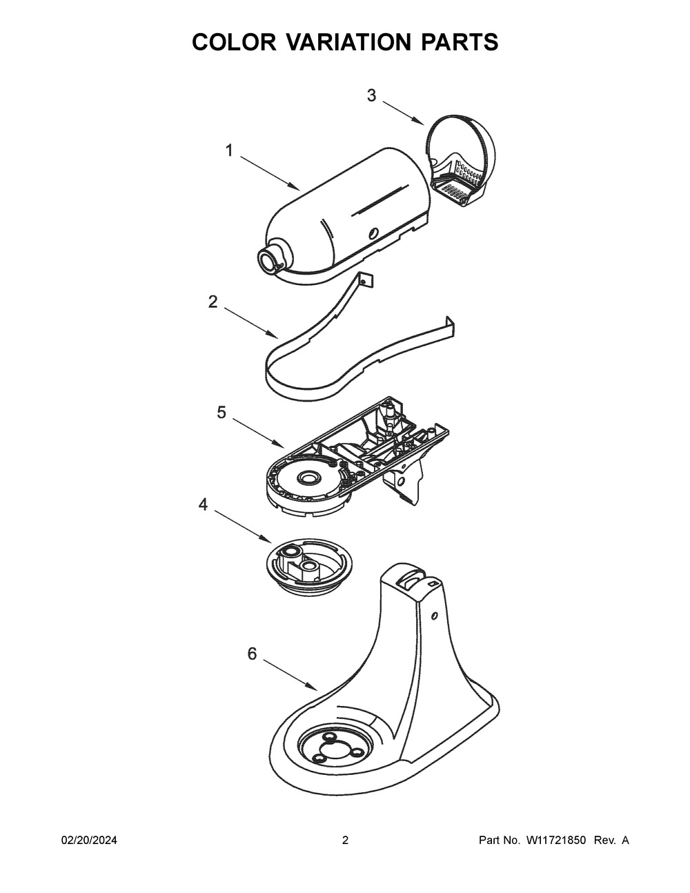 Color Variation Parts Diagram and Parts List for 5K45SSNOB5  KitchenAid Mixer