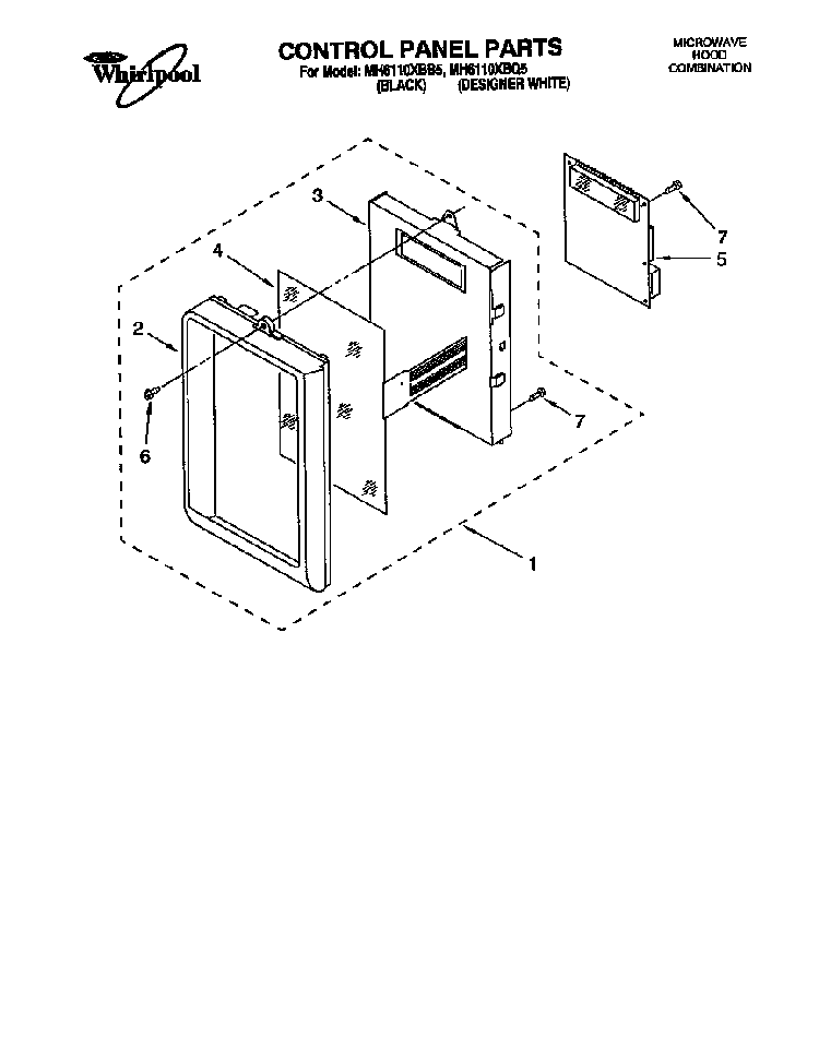 Control Panel Diagram and Parts List for 4361  Whirlpool Microwave