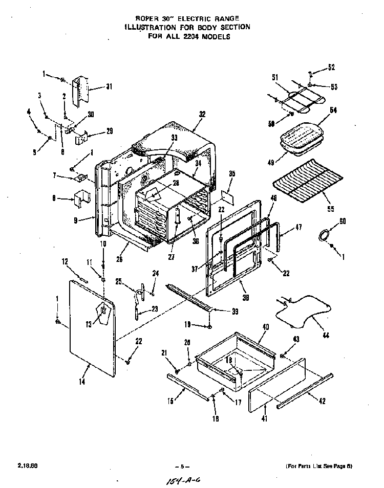 Body Diagram and Parts List for 2204*1A  Roper Range