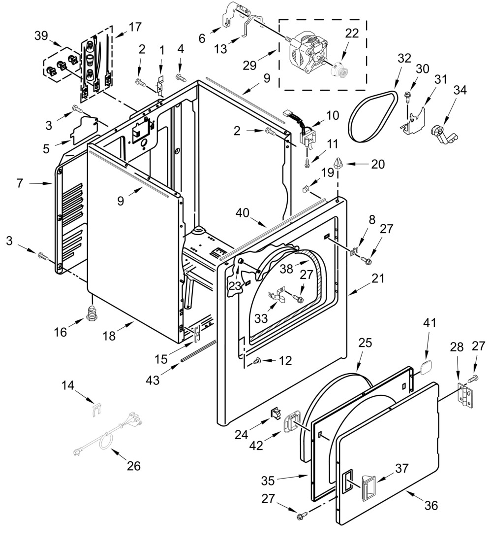 Cabinet Parts Diagram and Parts List for YWED4105SW0  Whirlpool Dryer