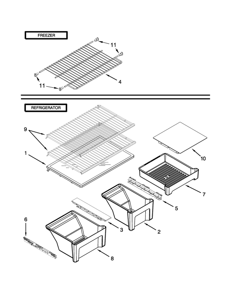 Shelf Parts Diagram and Parts List for 10661109111  Kenmore Refrigerator