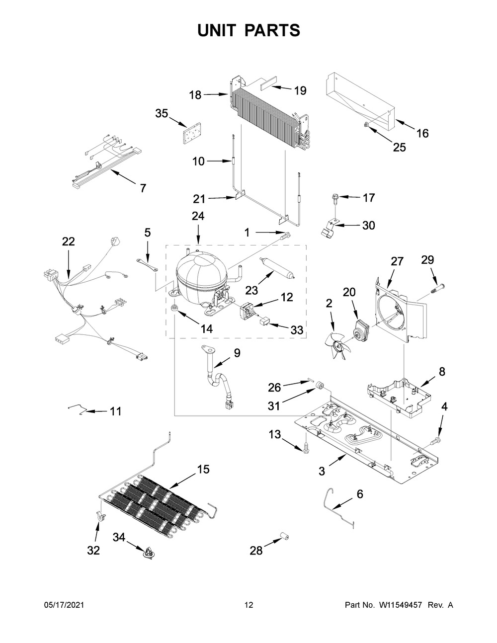 Unit Parts Diagram and Parts List for MFF2558FEZ08  Whirlpool Refrigerator
