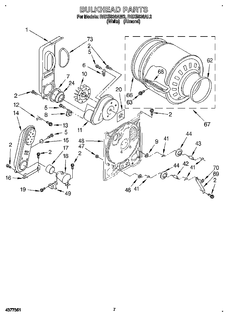 BULKHEAD Diagram and Parts List for RGX5636AW2  Roper Dryer