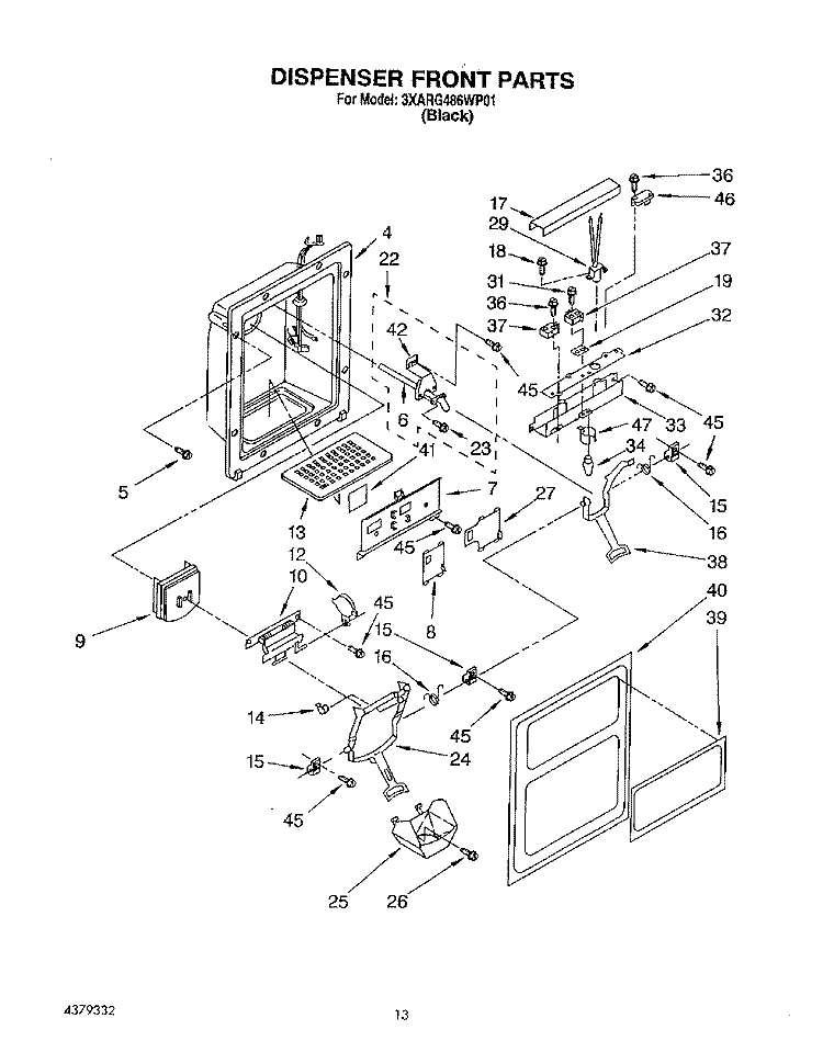 DISPENSER FRONT Diagram and Parts List for 3XARG486WP01  Whirlpool Refrigerator