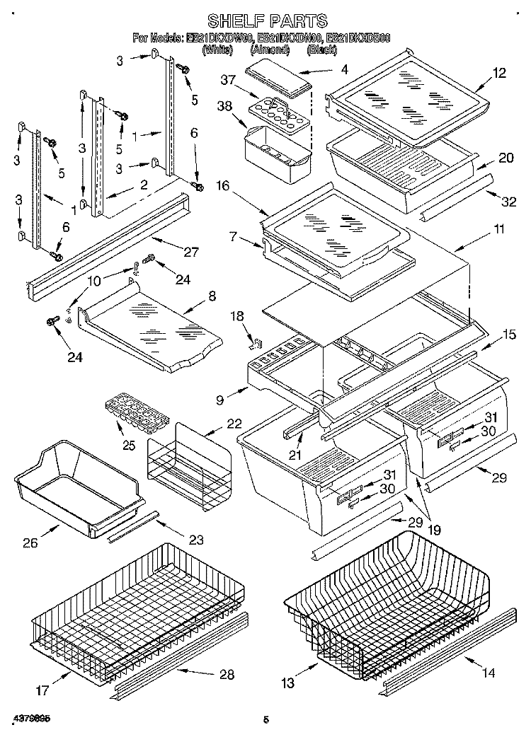 SHELF, LIT/OPTIONAL Diagram and Parts List for EB21DKXDB00  Whirlpool Refrigerator