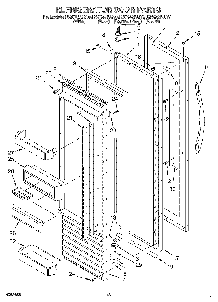 REFRIGERATOR DOOR Diagram and Parts List for KSSC42FJW00  KitchenAid Refrigerator