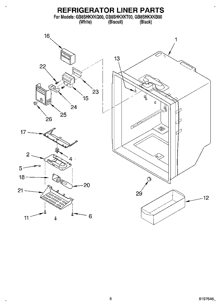 REFRIGERATOR LINER Diagram and Parts List for GB8SHKXKB00  Whirlpool Refrigerator