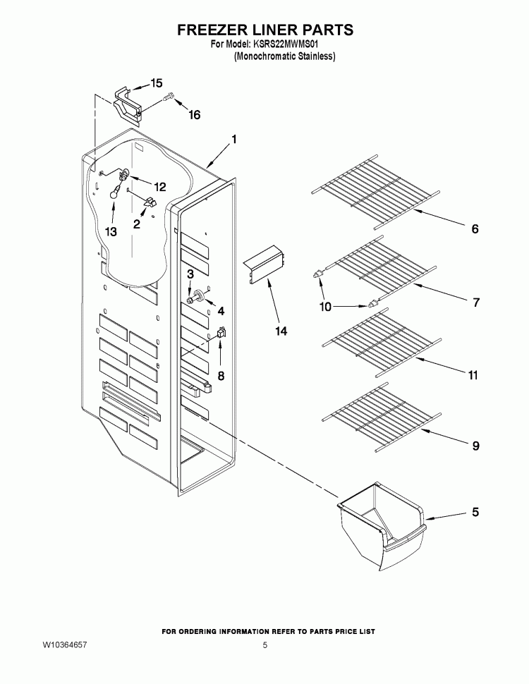 FREEZER LINER PARTS Diagram and Parts List for KSRS22MWMS01  KitchenAid Refrigerator