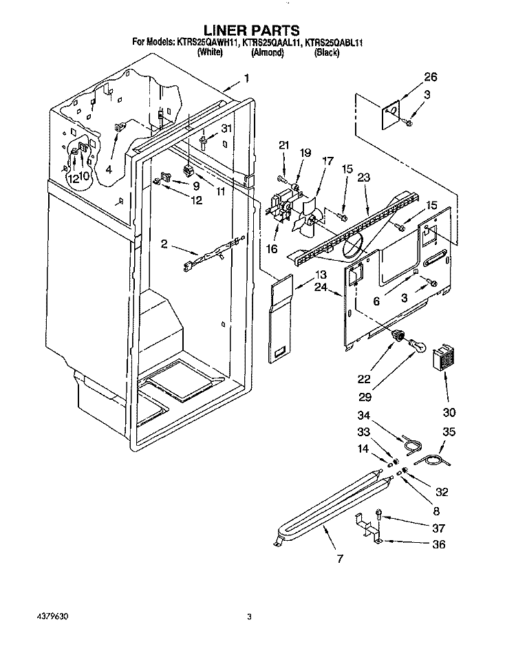 LINER Diagram and Parts List for KTRS25QAAL11  KitchenAid Refrigerator