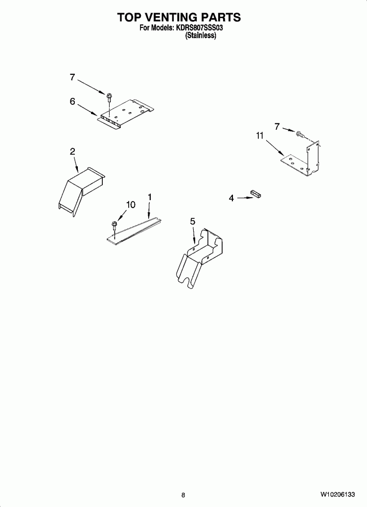 TOP VENTING PARTS Diagram and Parts List for KDRS807SSS03  KitchenAid Range