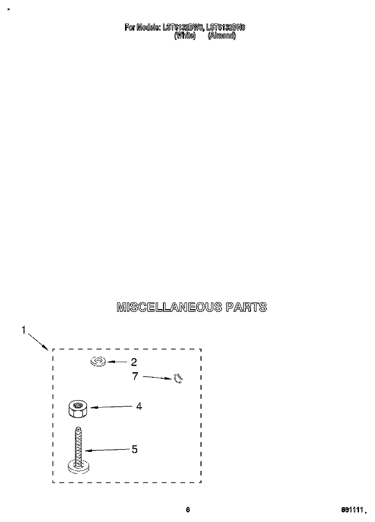 MISCELLANEOUS Diagram and Parts List for LST6132BW0  Whirlpool Washer