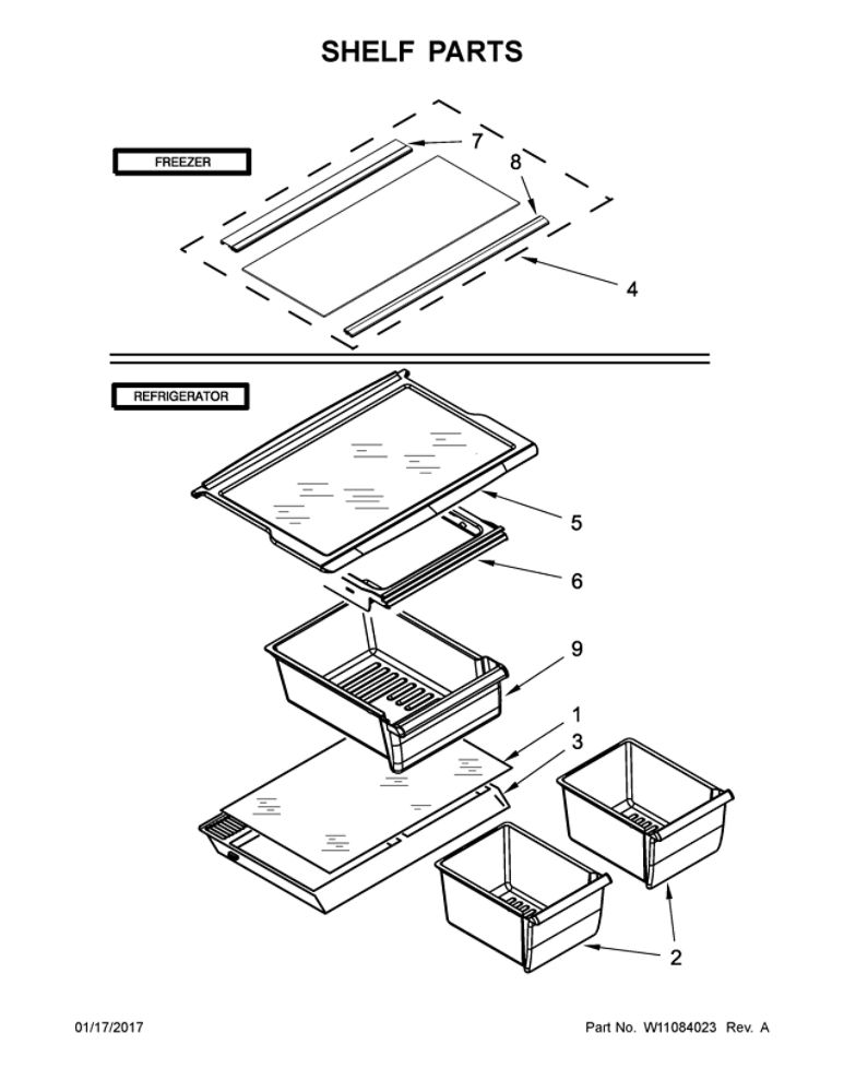 Shelf Parts Diagram and Parts List for WRT316SFDB01  Whirlpool Refrigerator