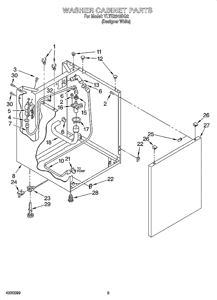 WASHER CABINET PARTS Diagram and Parts List for YLTE5243DQ2  Whirlpool Washer Dryer Combo