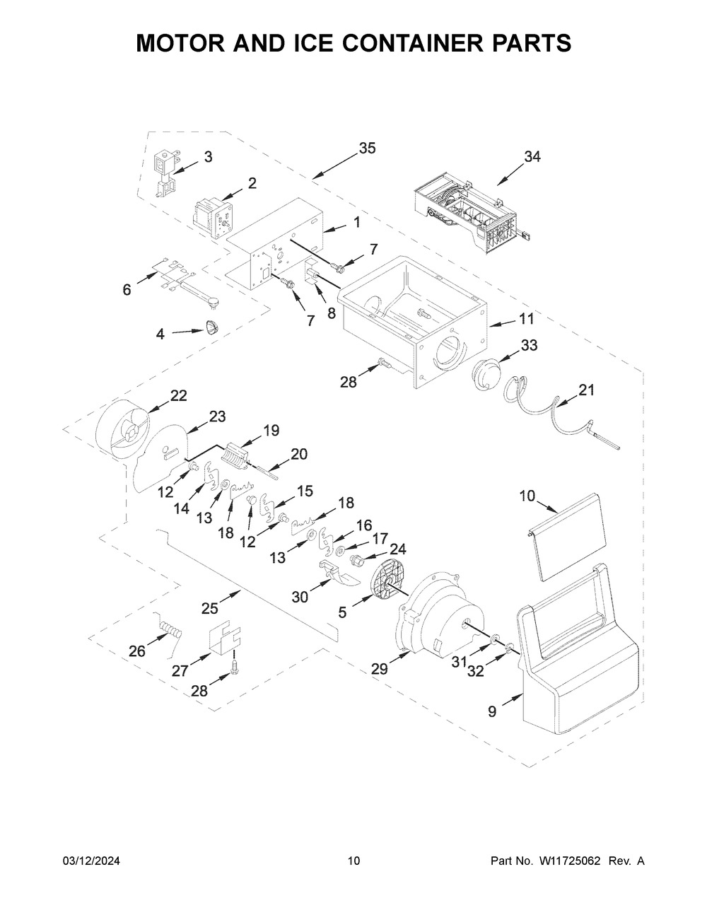 Motor And Ice Container Parts Diagram and Parts List for WRS315SDHZ0C  Whirlpool Refrigerator