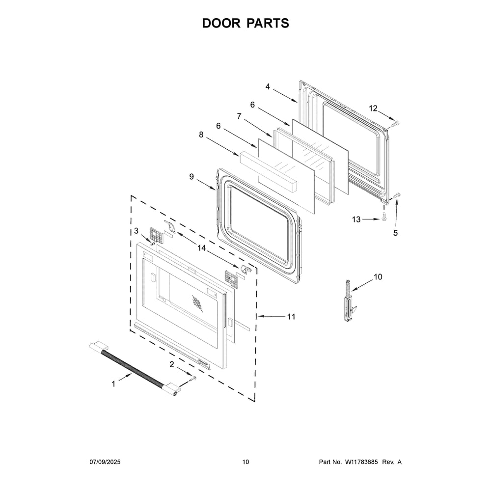 Door Parts Diagram and Parts List for KSGS530SJP0  KitchenAid Range