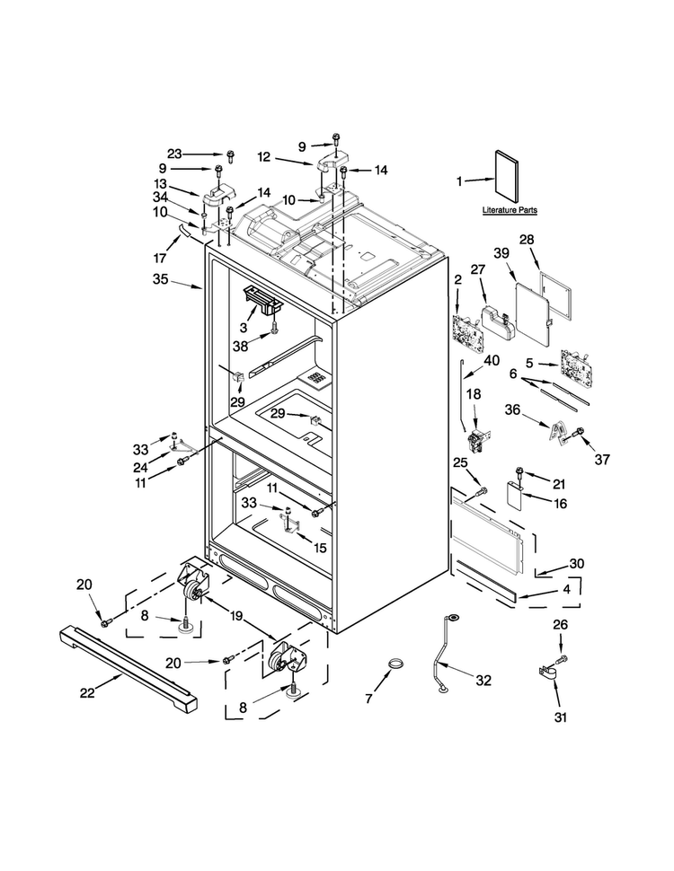 Cabinet Parts Diagram and Parts List for WRX988SIBE01  Whirlpool Refrigerator