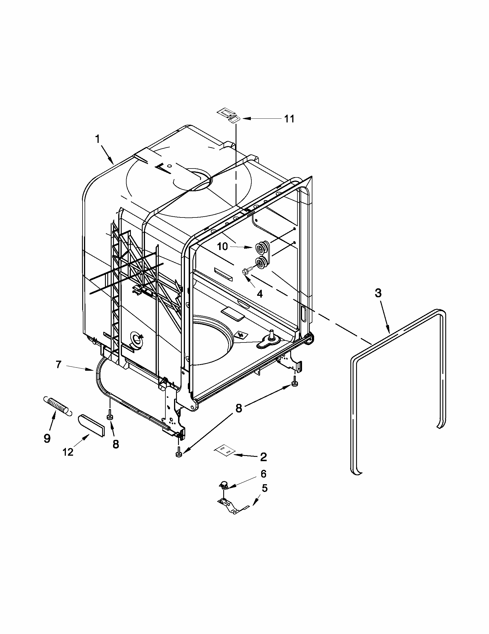 Tub And Frame Parts Diagram and Parts List for 66517159K210  Kenmore Dishwasher