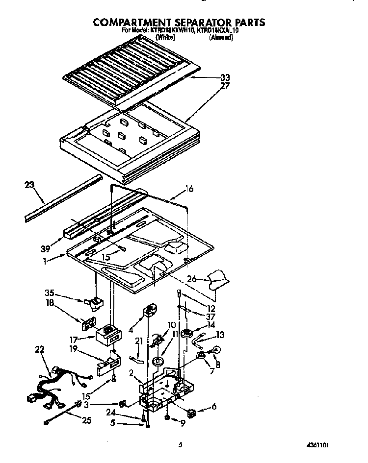 Compartment Separator Diagram and Parts List for KTRD18KXWH00  KitchenAid Refrigerator