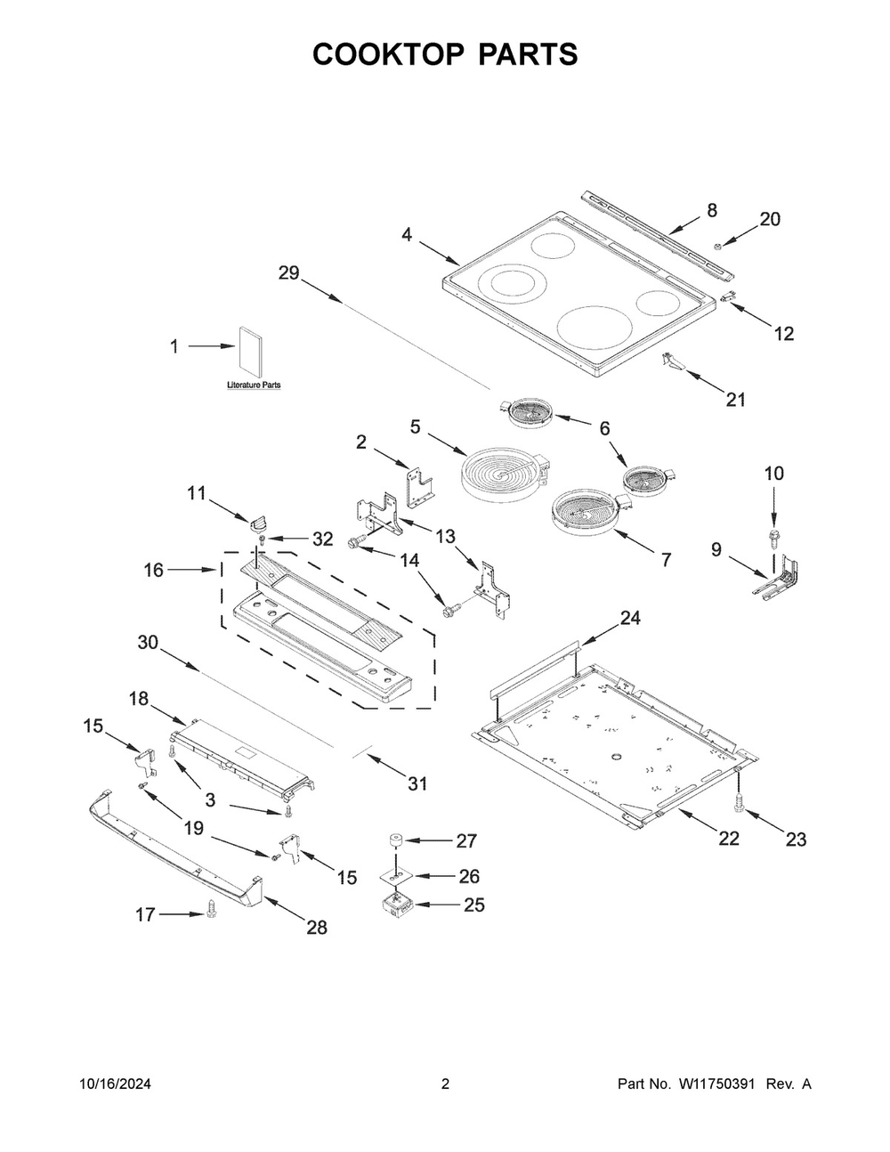 02 - Cooktop Parts Diagram and Parts List for YAES6603SFW6  Whirlpool Wall Oven