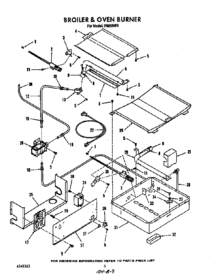 Broiler And Oven Burner Diagram and Parts List for F8858*0  Roper Range